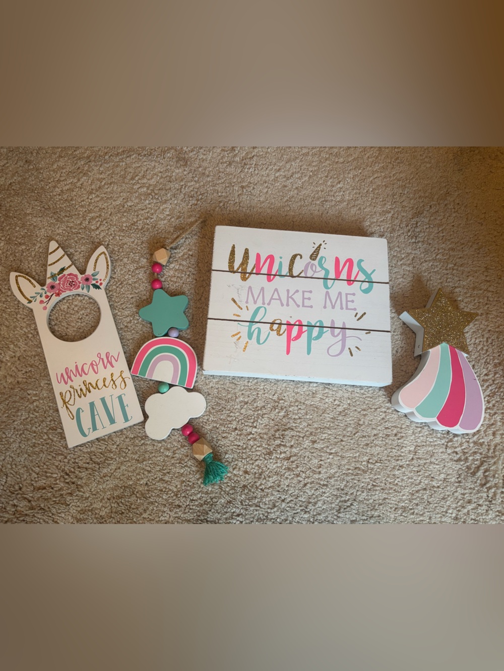 Unicorn Wall Decor Set in Mint, Pink, Gold and Teal